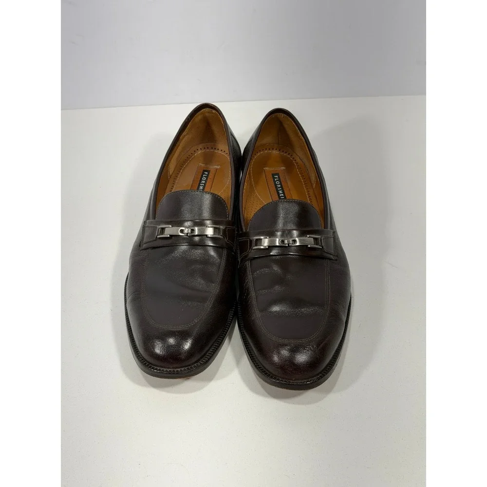 Florsheim Mens Dark Brown imperial Leather Bit Loafer Silver Hardware Dress Shoe